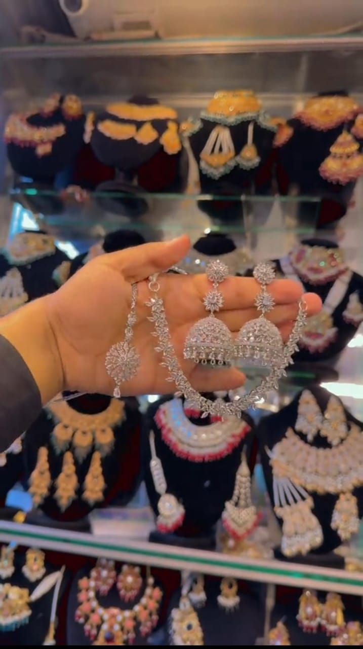 Zircon Necklace Jhumka Set